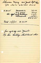 Mary Schuman's cemetery account statement, begins with September 28, 1942