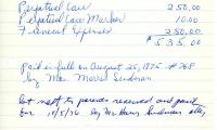 Malka Sudman's cemetery account statement from Kneseth Israel, beginning August 25, 1975