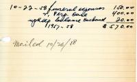 Rose Sway's cemetery account statement from Kneseth Israel, beginning October 22, 1958