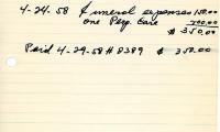 Rachel Spivak's cemetery account statement from Kneseth Israel, beginning April 24, 1958