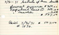 Anna Smith's cemetery account statement from Kneseth Israel, beginning March 2, 1971