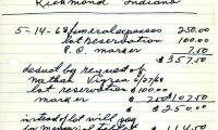 Rose Vigran's cemetery account statement from Kneseth Israel, beginning May 14, 1968
