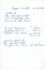 Eugene White's cemetery account statement from Kneseth Israel, beginning April 26, 1976