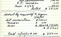 Sol Vigran's cemetery account statement from Kneseth Israel, beginning November 27, 1967