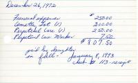 Jennie Wolf's cemetery account statement from Kneseth Israel, beginning December 26, 1972