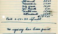 Edith Weiner's cemetery account statement from Kneseth Israel, beginning March 12, 1933