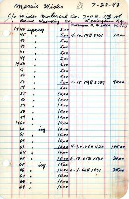 Morris Wides's cemetery account statement from Kneseth Israel, beginning in 1944