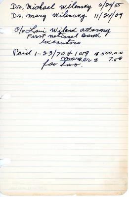 Michael Wilensky's cemetery account statement from Kneseth Israel, beginning January 23, 1970