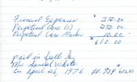 Eugene White's cemetery account statement from Kneseth Israel, beginning April 26, 1976