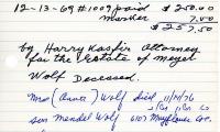 Meyer Wolf's cemetery account statement from Kneseth Israel, beginning December 13, 1969