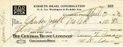 Check from Kneseth Israel Congregation to Cantor Joseph Malek for $10.00, dated April, 1932.