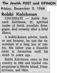 Obituary for Rabbi Bernard Kalchman