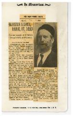 Obituary of Rabbi Eliezer Silver, New York Times, 2.9.1968