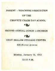 Cincinnati Hebrew Day School/Chofetz Chaim Parent Teacher Booklet - 1953