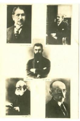 Postcard of Five Zionist leader: Dr. Theodor Herzel, Chaim Weizmann, Nachum Sokolov, Achad Ha’am, and Max Nordau