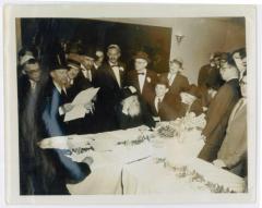 Rabbi Eliezer Silver Reading the Kesubah at Unknown Wedding with Harav Aharon Kotler also in Attendance