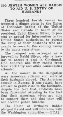 Article on Goodbye Banquet for Rabbi Silver Being Interrupted by Jewish Women Seeking Immigration Assistance for their Foreign Husbands - Chicago Sentinel 1931