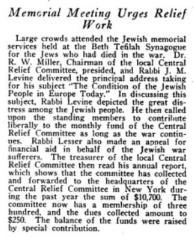 Article Regarding Memorial Meeting Held in Cincinnati for Jews Who Died in World War I