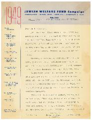 Jewish Welfare Fund of Cincinnati 1949 Fundraising Letter from University of Cincinnati Hillel
