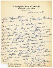 Letter Regarding the New Hope Congregation Cemetery on Congregation Sons of Abraham [Cincinnati, Ohio] Letterhead
