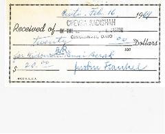 Charitable Contribution Receipt for "Windows in Bnai Brak - 1969