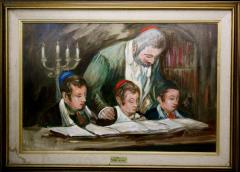 Painting of Rabbi Teaching Children by Louis Spiegel