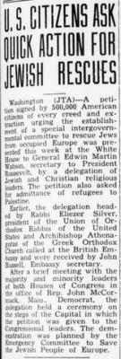 Jewish Floridian, "U.S. Citizens Ask Quick Action for Jewish Rescues," article from 9/8/1944