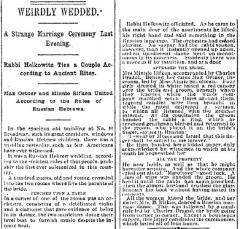 Cincinnati Enquirer, Article Entitled "Weirdly Wedded," from 7/15/1889 Regarding a Russian Jewish Wedding in Cincinnati