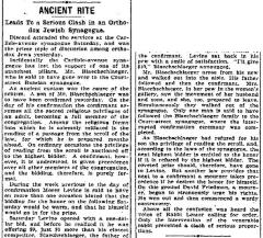 Newspaper Article Regarding a Dispute in Carlisie Avenue Synagogue [Beth Tefillah] regarding aliya for bar mitzvah boy February 8,1904