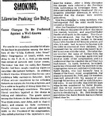 Cincinnati Enquirer, "Smoking, Likewise Pushing the Baby, Cause Charges to be Preferred Against a Well-Known Rabbi," article from 9/24/1894