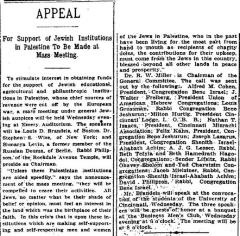 Article Regarding 1914 Cincinnati Appeal for Support of Jewish Institutions in Palestine