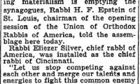 Rabbi Chaim Fishel Epstein Warns of Materialism at 1931 Installation of Rabbi Eliezer Silver as Chief Rabbi of Cincinnati