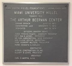 Dedication Plaque for Building (Arthur Beerman Center) at Miami University Hillel 
