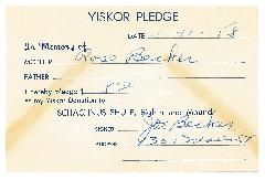 Beth Tefyla Congregation [Cincinnati, Ohio] Yiskor Pledge Cards from 1958