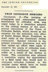 Articles Regarding the Agudas HaRabonim 1931 Semi-Annual Convention Held in Cincinnati, Ohio