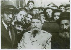 Rabbi Eliezer Silver with Unidentified Rabbi and Surrounded by Students in Europe in 1946 on his Visit to Displaced Persons Camps