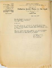 Letter from the Orthodox Jewish Home for the Aged (Cincinnati, Ohio) Regarding Cemetery Plot at Kneseth Israel Cemetery - 1942
