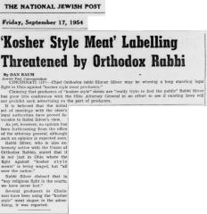 Articles Regarding Rabbi Eliezer Silver Fighting in Ohio in 1954 Against Kosher Style Meat & Others Looking to Follow His Lead