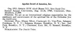 Agudath Israel of America Organizational Summary from the 1940 American Jewish Yearbook