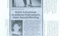 Rabbi Schaalman to address Federation's Joint Annual Meeting - newspaper clipping