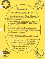 Documents and Pictures Relating to the 1974 10th Anniversary of Congregation B’Nai Tzedek (Cincinnati, Ohio)