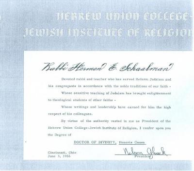 Honorary doctorates bestowed upon Rabbi Herman Schaalman