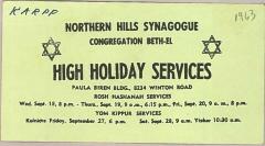 Northern Hills  Synagogue (Beth El) High Holiday Services Announcement Articles 1962 - 1968 (Cincinnati, OH)