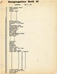 Northern Hills Synagogue (Beth El) Inventory 1963 (Cincinnati, OH)