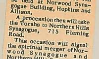 Articles Concerning the merging of Norwood Synagogue and the Beth El Congregation into Northern Hills Synagogue, Congregation B’nai Avraham 1967 (Cincinnati, OH)