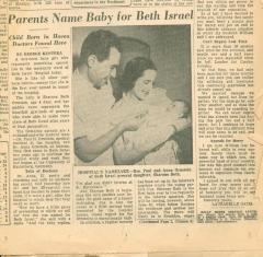 "Parents Name Baby for Beth Israel" - article published in the Newark Evening News