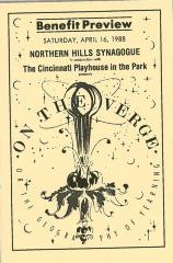Northern Hills Synagogue (B’nai Avraham) in conjuction with The Cincinnati Playhouse in the Park Presents ‘On the Verge’ Program 1988 (Cincinnati, OH) 