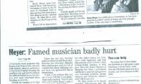 "Famed musician injured in hit-skip" - newspaper clipping 