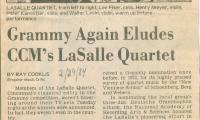 "Grammy Again Eludes CCM's LaSalle Quartet" - newspaper clipping